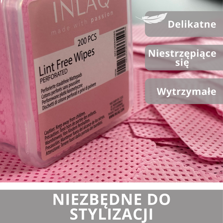 INLAQ Waciki Bezpyłowe Perforowane Różowe 200 Sztuk