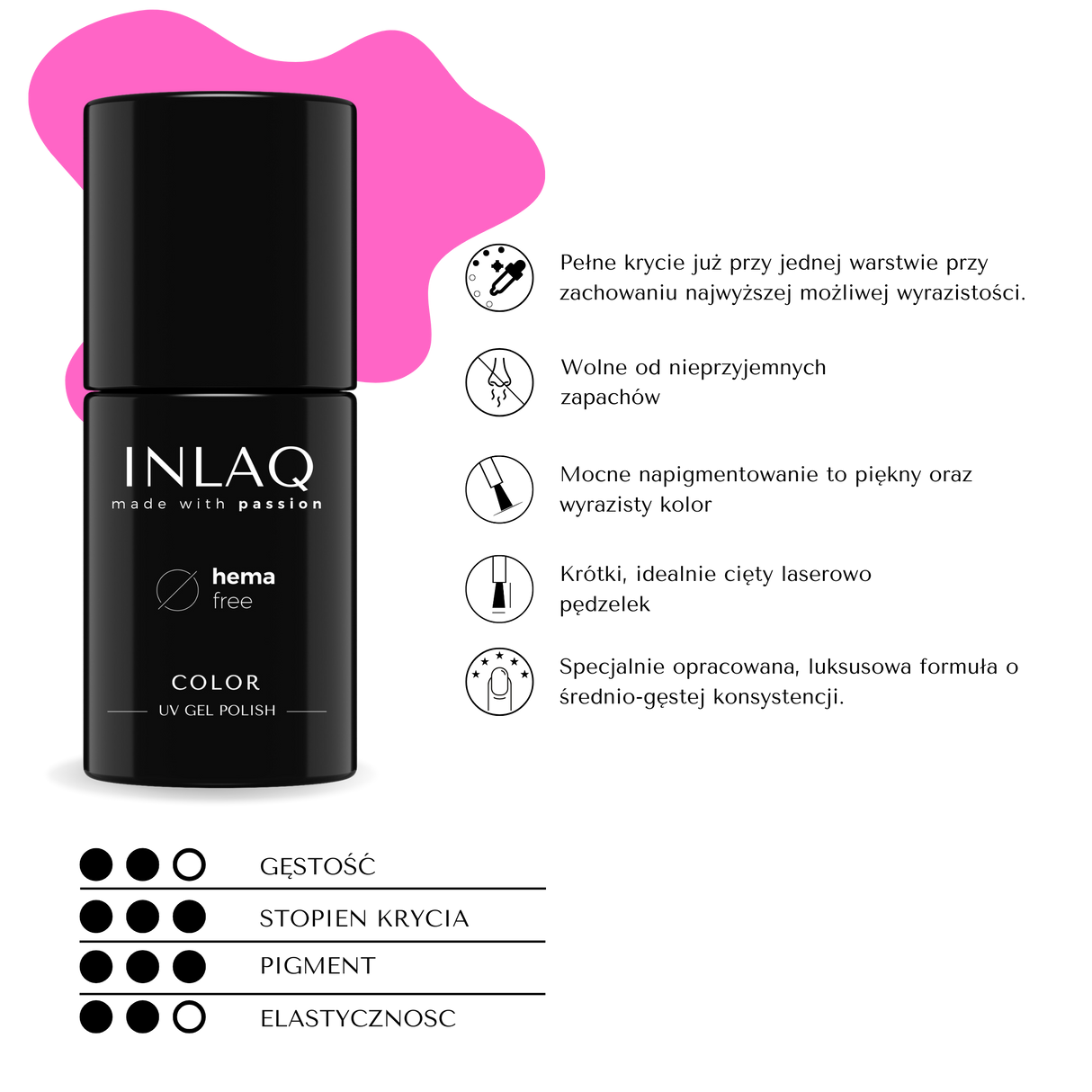 INLAQ Lakier Hybrydowy  Hot Pink 6ml